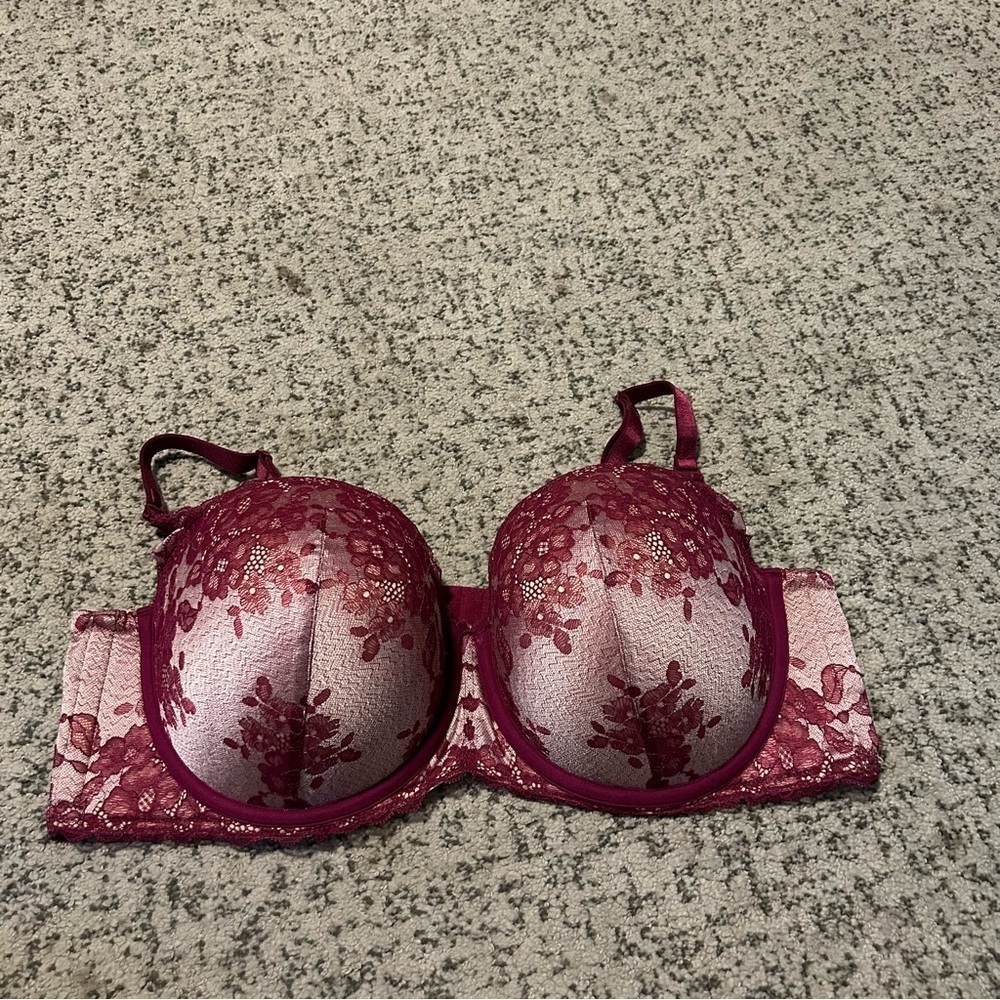 Torrid Maroon & Cream Floral Laced Multi-way Padded Bra Size 44DD